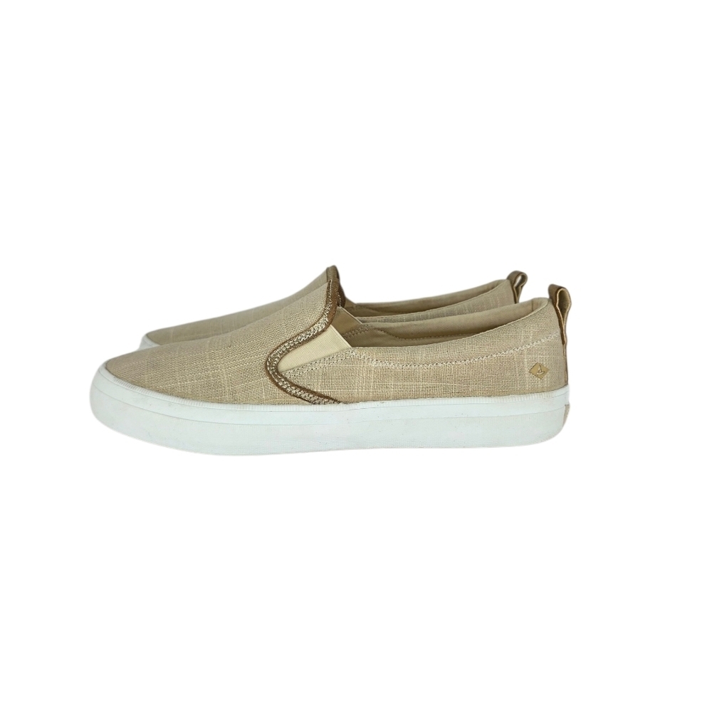 Sperry Top-Sider Crest Twin Gore Linen Sparkle Gold Slip On Shoes Women's‎ 9.5 M